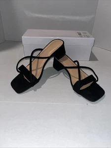 Black Strappy Square Toe Block Heel Sandals Women’s Size 36 (US 5.5-6) - Picture 1 of 7