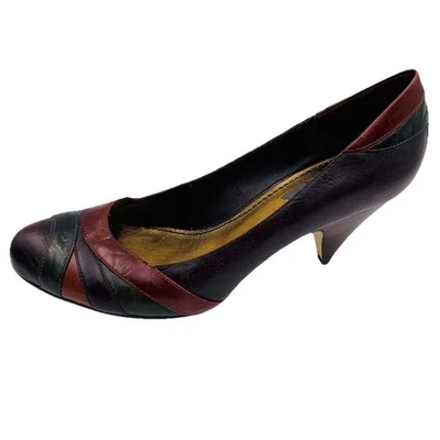Zapatos de tacón de cuero vintage Nine West 8M marrón borgoña verde retazos retro Foto 1 de 4