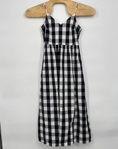 Maxi abito J Crew Factory taglia 4 nero/bianco Gingham cotone tasche fumè - Foto 1 di 11