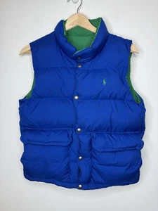 Polo Ralph Lauren Down Puffer Vest Womens S Blue Green Pony Logo Preppy Gorpcore - Picture 1 of 9