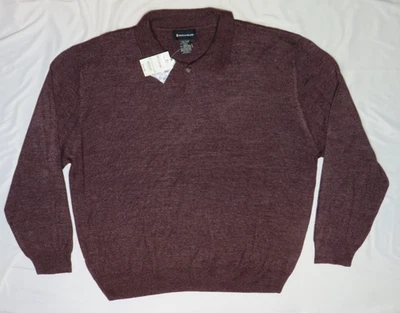 CONTE DI MILANO MENS 2XL RED HEATHER 1 BUTTON POLO SWEATER VINTAGE MERINO NEW - Image 1 of 4