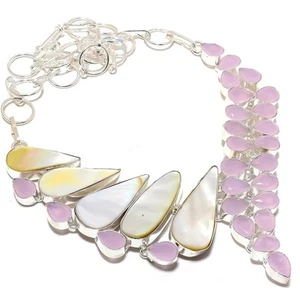 Mother Of Pearl, Chalcedony Gemstone 925 Sterling Silver Jewelry Necklace 18" - Picture 1 of 5
