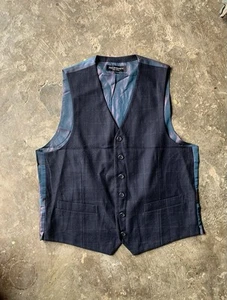 Vintage Auth YSL Saint Laurent Wool CHECK vest Unisex M Luxury 80s Avant Garde - Picture 1 of 3