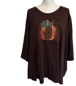 Top túnica Catherines para mujer talla 4X 30/32W calabaza otoño marrón lentejuelas cuentas - Imagen 1 de 8