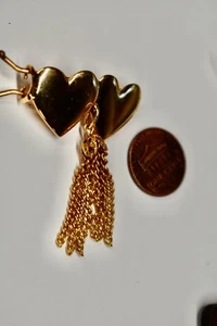 VINTAGE 1 GOLDTONE METAL DOUBLE HEART WITH TASSLE BARRETTE HAIR JEWELRY - Picture 1 of 1