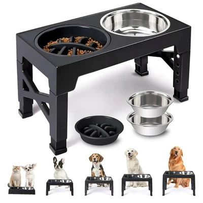 Cuencos elevados para perros, alimentador para perros con 2 platos de acero inoxidable y 1 cuenco alimentador lento Foto 1 de 4