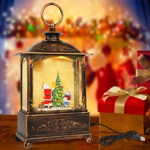 10.8'' Christmas Snow Globe Lantern USB Power Snowing Water Glitters Lighted ... - Picture 1 of 6
