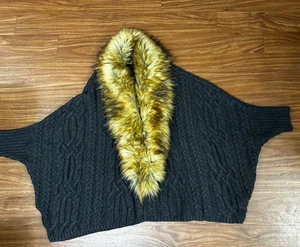 Joie Cable Knit Cardigan Sweater Collar Fur Oversized Gray size Small - Picture 1 of 21