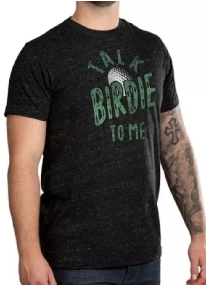 State of Mine Men’s Golf Shirt Black “Talk Birdie To Me” Funny Graphic Tee – S