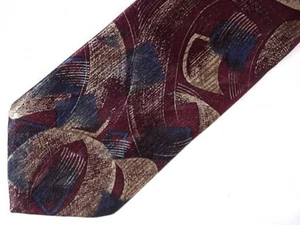 DAVID TAYLOR Dark Red Blue and Beige Large Abstract Design CLIP ON Neck Tie - Picture 1 of 7
