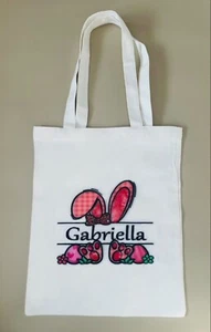 Personalised Easter Bunny Bag Girls Easter Egg Hunt tote Bag gift present Bunny - Picture 1 of 1