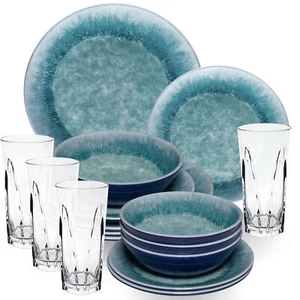 Melamin Geschirr Set blau 4 Personen Campinggeschirr Outdoor Camping 16 Teile - Bild 1 von 11