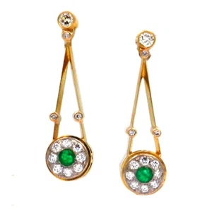 Smaragd 1.15 ct Diamant Ohrringe im Art Deco Stil aus 585 Gold und Platin - Picture 1 of 5