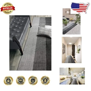 Modern 26 Inch Wide Hallway Runner Rug, Slip Resistant Anthracite Squares Design - Picture 1 of 8