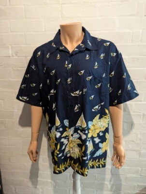 Camisa Hawaiana ARIZONA Jean Para Hombre 2XL Manga Corta Floral y Patrón de Barcos Foto 1 de 4