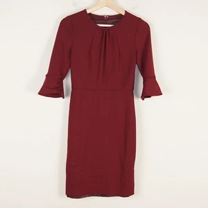 J Crew Ponte Sheath Stretch Bell Sleeve Wine Red Career Dress Womens Sz 00 - Picture 1 of 15
