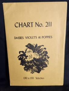 Vtg rare Babs Fuhrmann petit point Chart No. 211 Daisies Violets & Poppies  - Picture 1 of 5