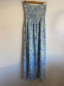 Jeanswest Dress Womens Size 10 Blue White Slit Strapless Tube Ruched Midi Summer - Picture 1 of 14