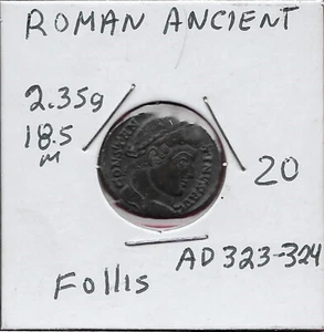 ANTIKES RÖMISCHES REICH 1 FOLLIS AD323-324 CONSTANTIN I (306-337) PREISGEKRÖNTER KOPF FAC - Bild 1 von 2