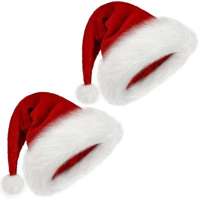 Christmas Santa Hat Unisex Velvet Holiday Hat with Fur Trim for Festive Party - Image 1 of 4