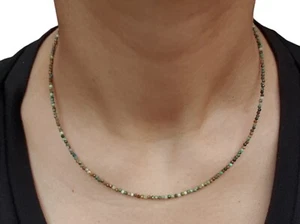 Natural Turquoise Rondelle Faceted Tiny Seed Beads Minimalist Necklace 16.5" - Picture 1 of 5