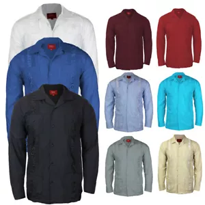 Camisa de vestir informal de playa cubana guayabera manga larga para hombre - Imagen 1 de 38