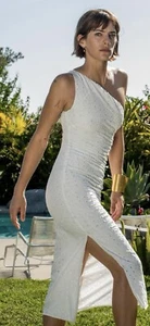 Zara White Cotton Broderie Anglais One Shoulder Strapless Dress BNWT L 12-14 - Picture 1 of 19