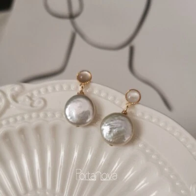 Orecchini da donna argento 925 placcato oro 14K Perle Bianche di Fiume Barocche - Immagine 1 di 4