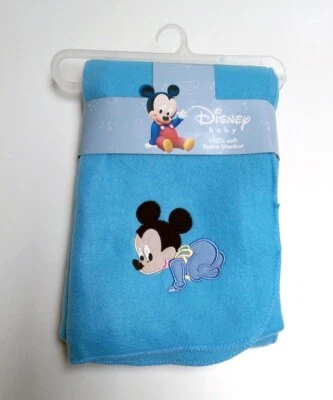 Disney Baby MICKEY MOUSE Embroidered Fleece Throw Blanket Blue Infant Boys NEW - Image 1 of 4