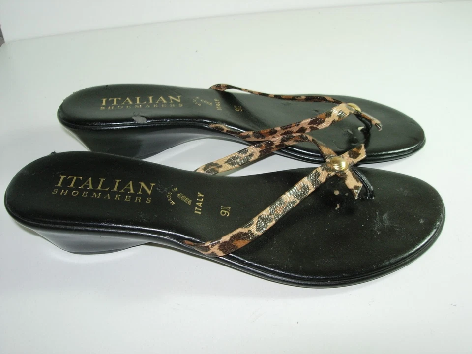 MUJER NEGRO BRONCEADO LEOPARDO SANDALIAS ITALIANAS CHANCLAS TANGA ZAPATOS TALLA 9,5 M Foto 1 de 4