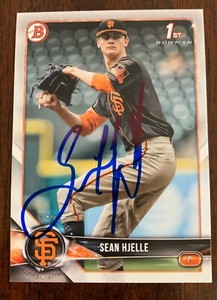 Sean Hjelle Signed Autograph Auto 2018 Bowman Draft Giants In Person