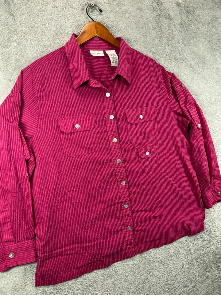White Stag Womens 16W Top Button Up Shirt Pink Crinkle Long Sleeve Blouse Ladies - Image 1 of 4