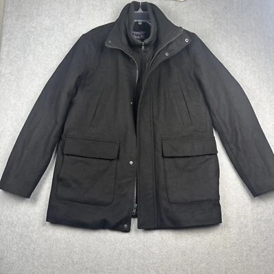 Roundtree Yorke Overcoat Mens M Black Topcoat Wool Blend Insulated Heavy Jacket - Image 1 of 4