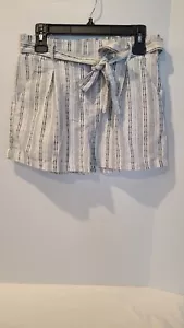 Large-CI SONO Ivory/Black Striped LINEN Tie Belt POCKETS Paperbag Shorts-Pull on - Picture 1 of 8