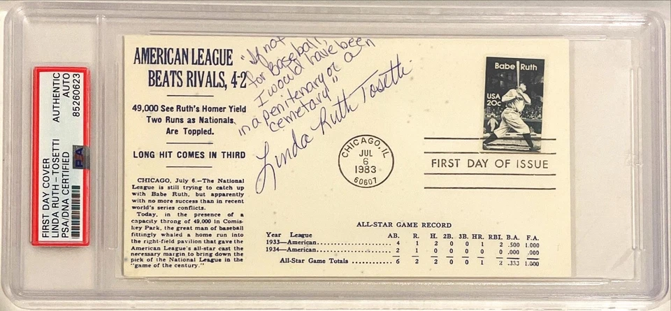 Linda Ruth Tosetti Babe Ruth Signed Auto FDC Cachet Envelope PSA/DNA #1 - Image 1 of 1