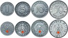 Drittes Reich - KONVOLUT 4 Münzen - 1, 5, 10 u. 50 Reichspfennig 1939-1944 - LOT