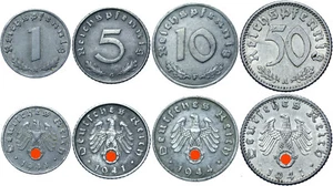 Drittes Reich - KONVOLUT 4 Münzen - 1, 5, 10 u. 50 Reichspfennig 1939-1944 - LOT - Bild 1 von 1