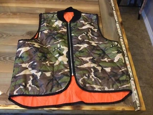 Vintage Hunting Vest Mens L Camouflage Blaze Orange Safety Quilted Reversible - Picture 1 of 9