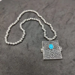 Rosenkranz Bibel Medaillon Türkis 18 Zoll Verziertes Silber Das Vaterunser Vintage - Bild 1 von 4