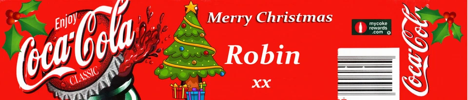 4 X PERSONALISED CHRISTMAS COCA COLA BOTTLE LABEL - PARTY / CHRISTMAS GIFT XMAS