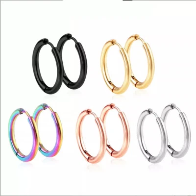 ORECCHINI A CERCHIO IN ACCIAIO UOMO DONNA PLACCATO 8/10/12/14/16/18/20mm - Immagine 1 di 4