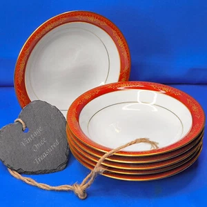 6 x Noritake GOLDHILL DESSERT / CEREAL BOWLS Rust Red & Gold Flowers 1960s EXC a - Picture 1 of 7