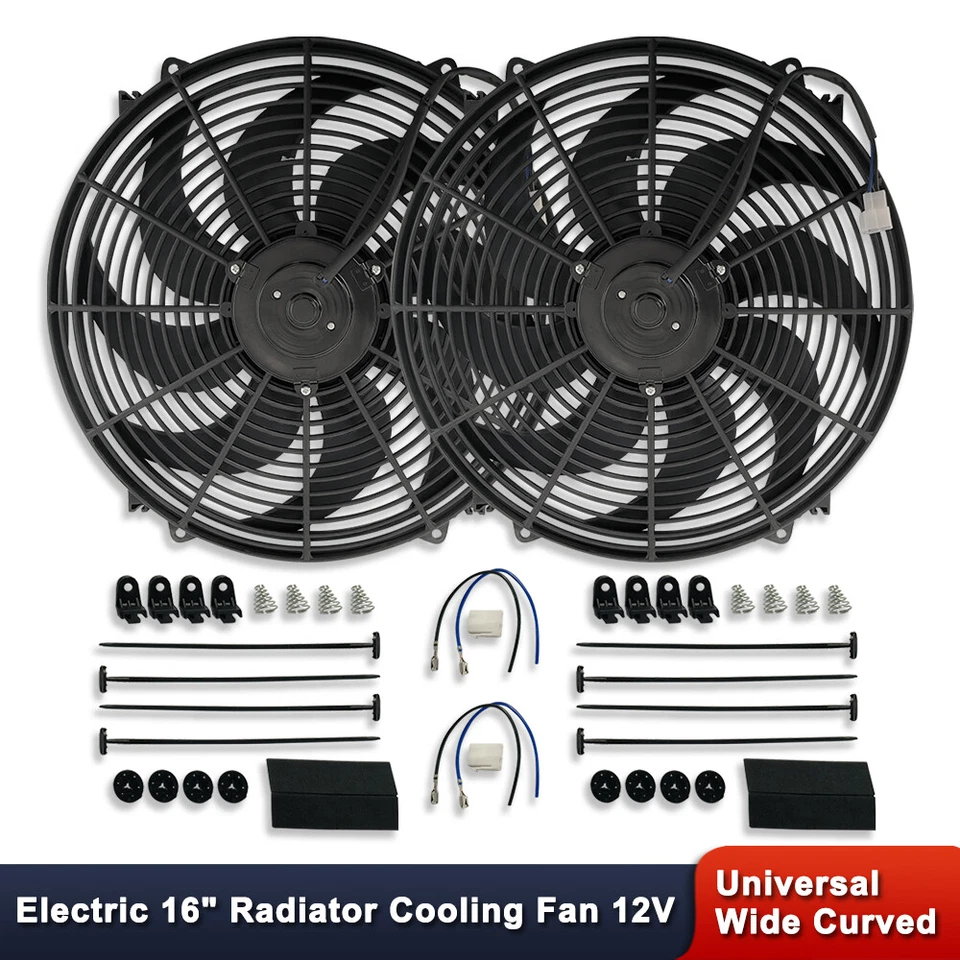 Универсальный электрический вентилятор охлаждения радиатора 16 дюймов с широким изогнутым лезвием 3000 куб. футов/мин GM 2 шт. - Изображение 1 из 4