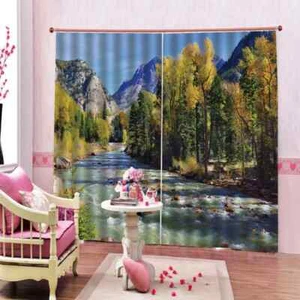 Mountains Trees Rivers Printing 3D Blockout Curtains Fabric Window Home Decor - Bild 1 von 12
