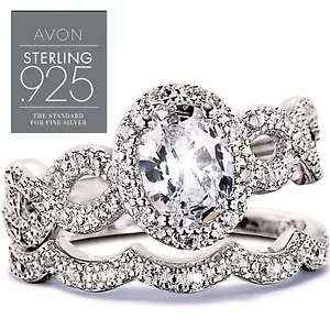 Sterling .925 1.5 ct Oval "HALO" Engagement Set - Sz 10 - Avon NIB - sizable - Picture 1 of 4