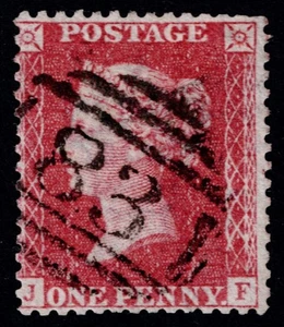 1857 1d Placa Rosa-Roja 45 JF Williams Cert SG 40 C10 Bishops Stortford Cat. £300 - Imagen 1 de 2
