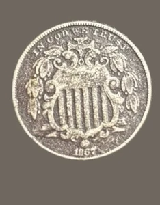 1867 Shield Nickel with Rays • VG (Very Good) • First Year Design • Rare 19th - Picture 1 of 3