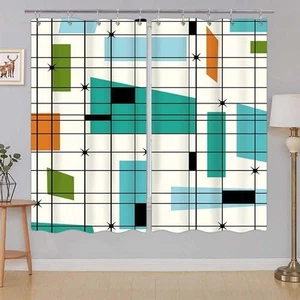 Mid Century Kitchen Window Curtains, Aesthetic Abstract Geometric Kitchen Win... - Picture 1 of 8