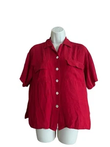 Impresions Women's Red Short Sleeve Collared Button Front Blouse Size Small - Picture 1 of 4