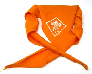 Vintage Boy Scout America Bright Orange White Fleur De Lis Neckerchief BSA - Picture 1 of 2